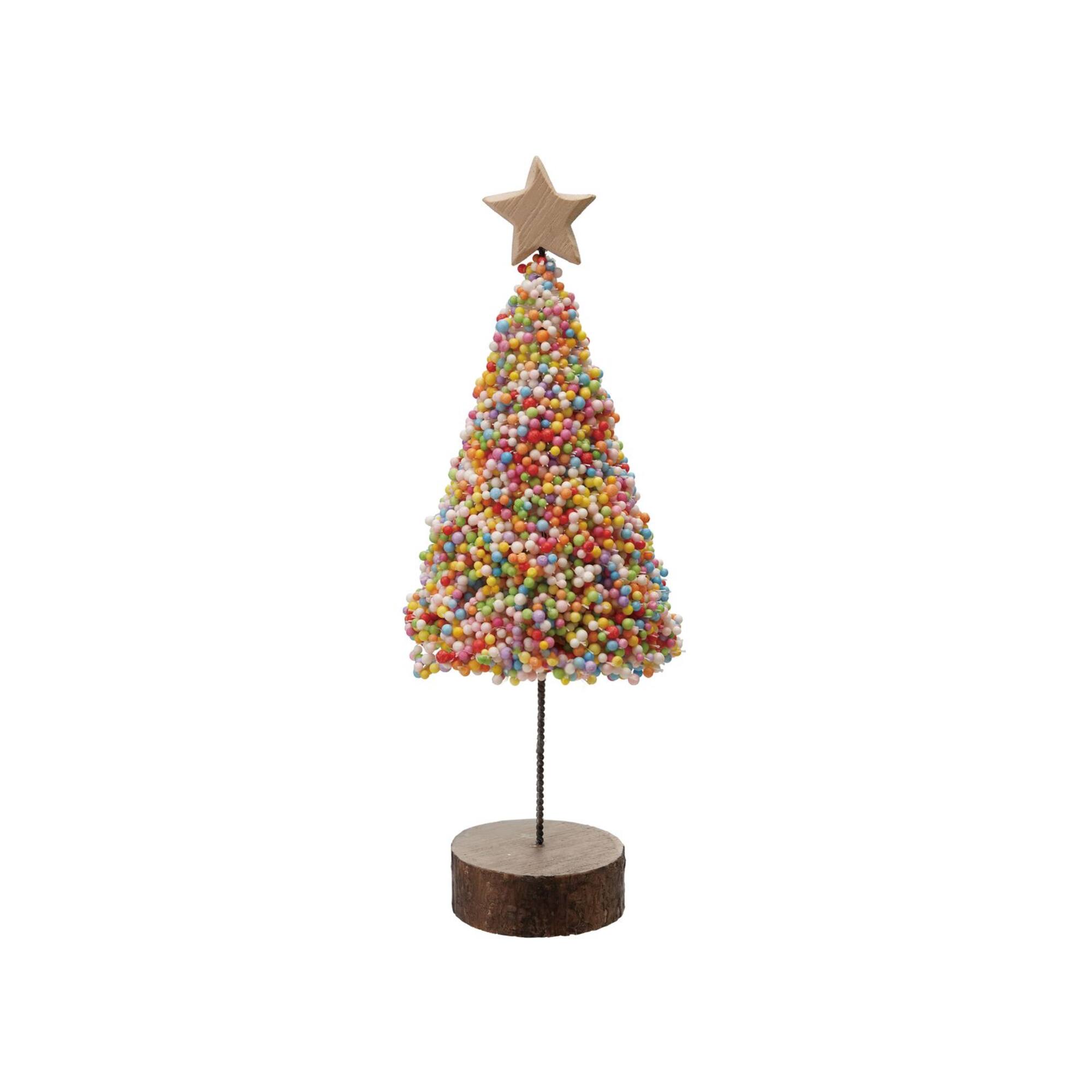 Hello Honey® 8.63" Multicolor Christmas Tree Figurine with Wood Slice Base and Star